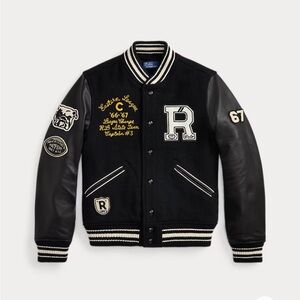Polo by Ralph Lauren Black & White Varsity Bomber Jacket